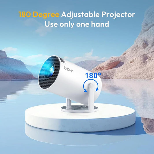Smartbarry™ Mini Projector: 4K/1080p, WiFi & Bluetooth, Android OS, 210° Rotatable Stand, 8000+ Apps, Dust-Removal & Heat-Dissipation System.