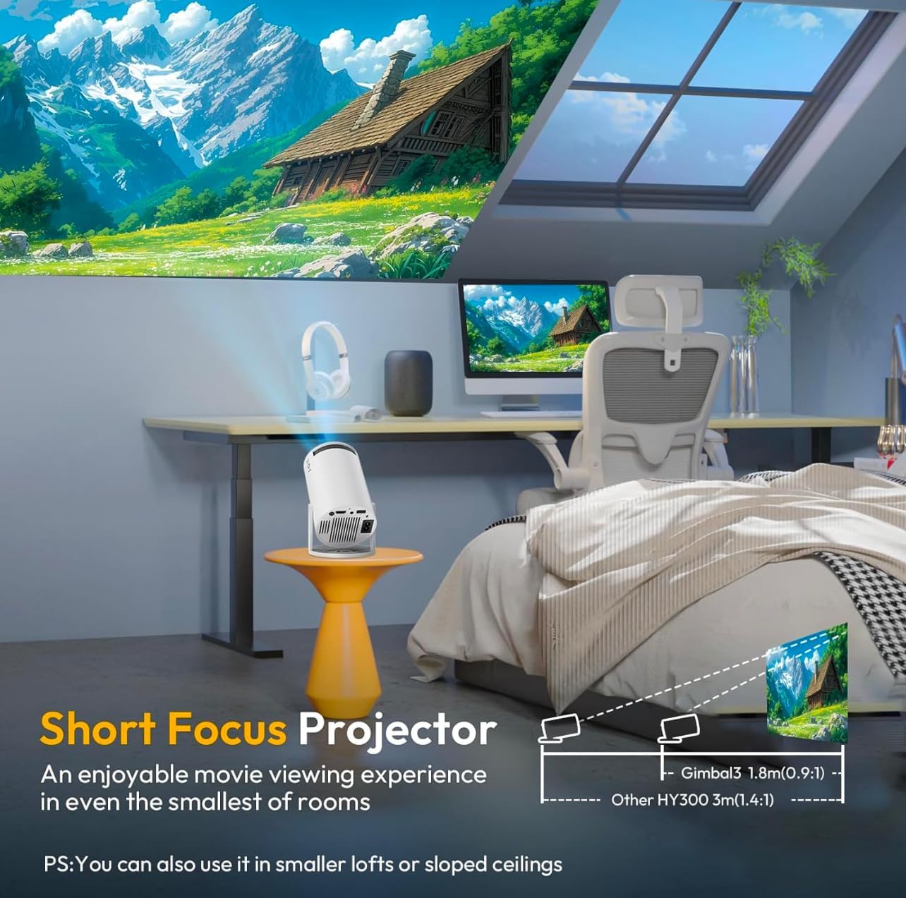 Smartbarry™ Mini Projector: 4K/1080p, WiFi & Bluetooth, Android OS, 210° Rotatable Stand, 8000+ Apps, Dust-Removal & Heat-Dissipation System.
