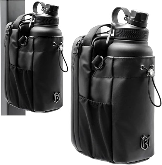 Magnetic Water Bottle Holder Gym Water Bottle Carrier Bag with Phone Pocket Water Bottle Pouch Sleeve with Silicone Towel Buckle and Sling for Men Women Gym Accessories Organizer