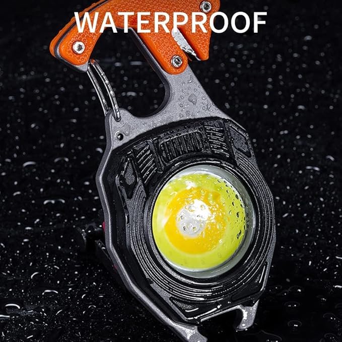 Multifunction Keychain Flashlight, Rechargeable Keychain Light, COB Multi-Function Mini Work Light, 7 Lighting Modes with Electric Lighter, Seat Belt Cutter, Screwdriver, Whistle