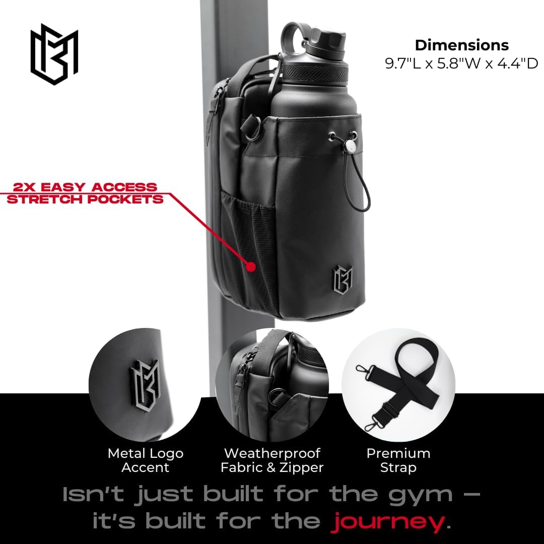 Magnetic Water Bottle Holder Gym Water Bottle Carrier Bag with Phone Pocket Water Bottle Pouch Sleeve with Silicone Towel Buckle and Sling for Men Women Gym Accessories Organizer
