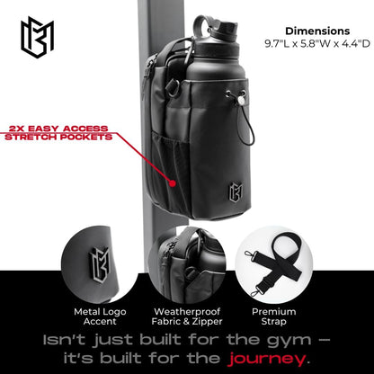 Magnetic Water Bottle Holder Gym Water Bottle Carrier Bag with Phone Pocket Water Bottle Pouch Sleeve with Silicone Towel Buckle and Sling for Men Women Gym Accessories Organizer