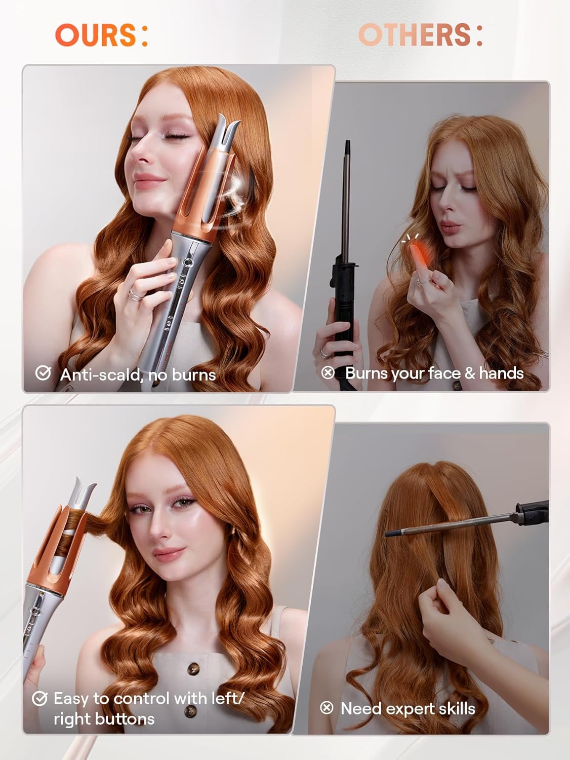 SHEGLAM 1" Automatic Curling Iron: Fast Heating, 3 Temperatures, 2-Way Rotation, Anti-Scald, Anti-Tangle - Safe & Convenient Styling
