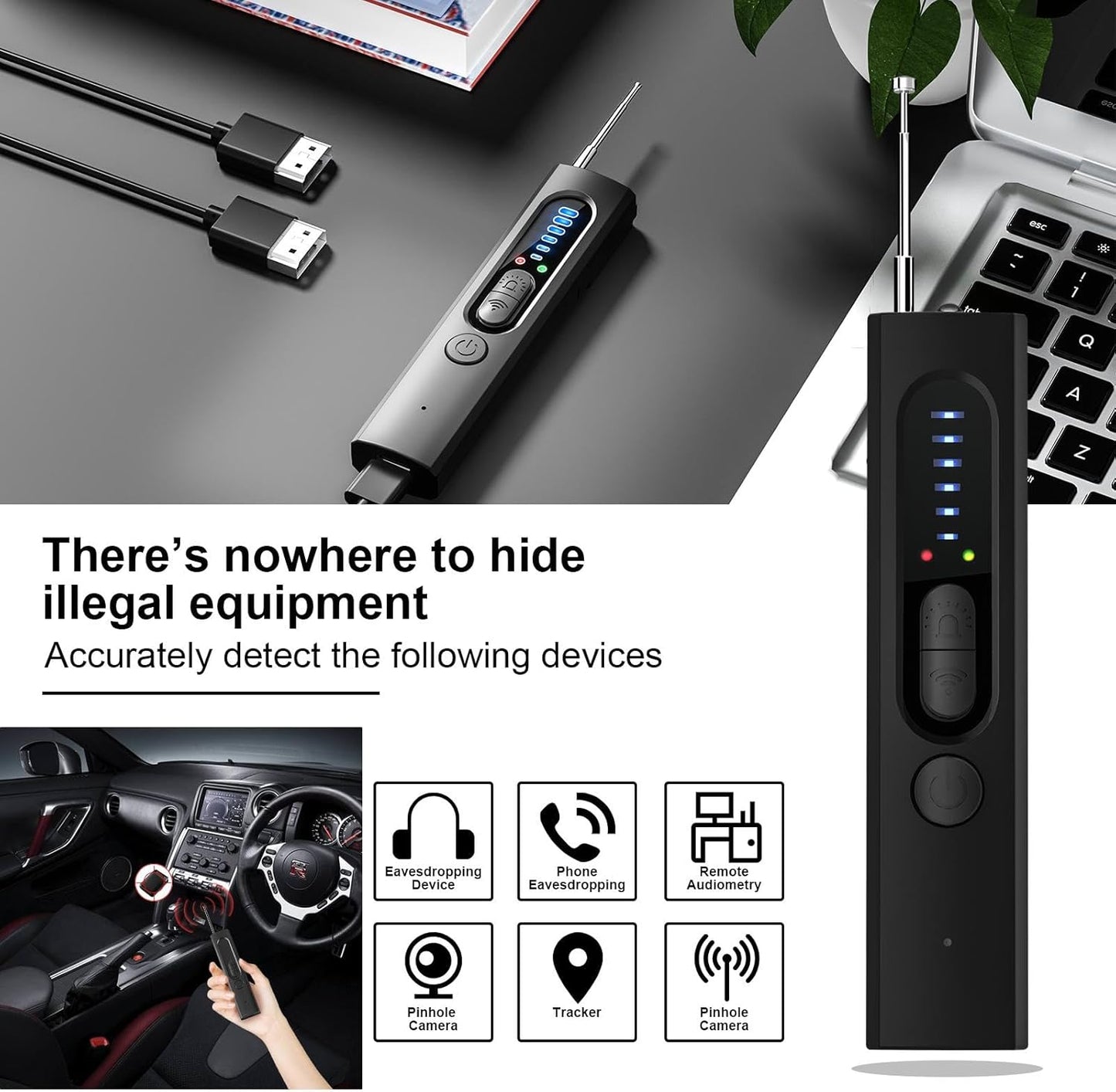 Hidden Camera Detector, Anti-Spy Detector, Hidden Device GPS Detector, Camera Detector, Bug Detector, Privacy Protector, RF Wireless Signal Scanner for Hotels Office Home Travel, 5 Levels Sensitivity