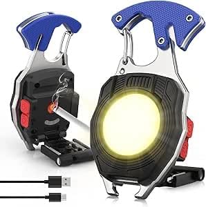 Multifunction Keychain Flashlight, Rechargeable Keychain Light, COB Multi-Function Mini Work Light, 7 Lighting Modes with Electric Lighter, Seat Belt Cutter, Screwdriver, Whistle